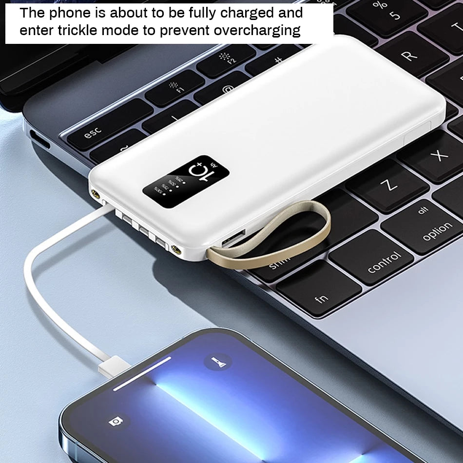20000mAh Power Bank with Built-in Four Cables & Flashlight