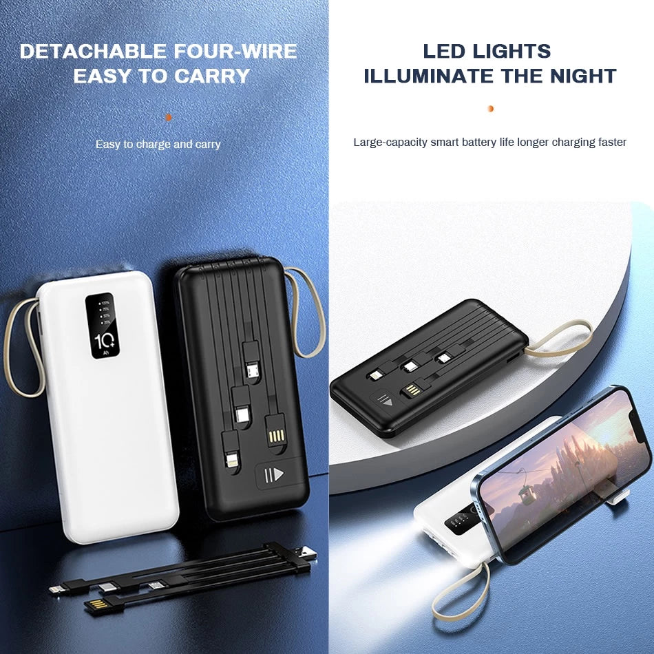 20000mAh Power Bank with Built-in Four Cables & Flashlight