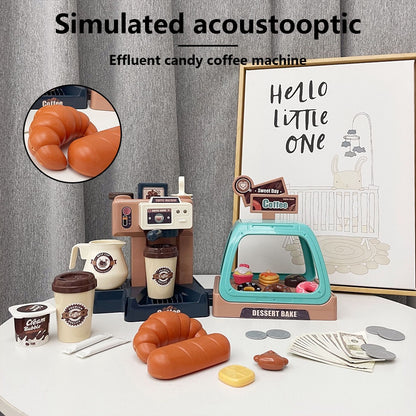 Coffee Machine Kitchen Toys Cashier Supermarket Register Toy Set With Light and Sounds