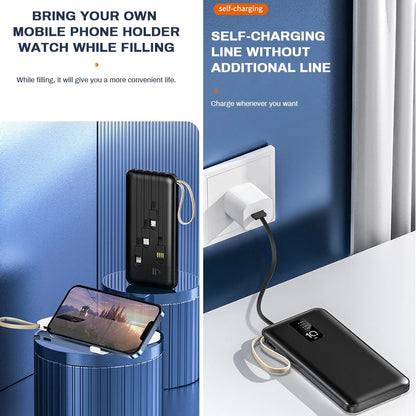 20000mAh Power Bank with Built-in Four Cables & Flashlight