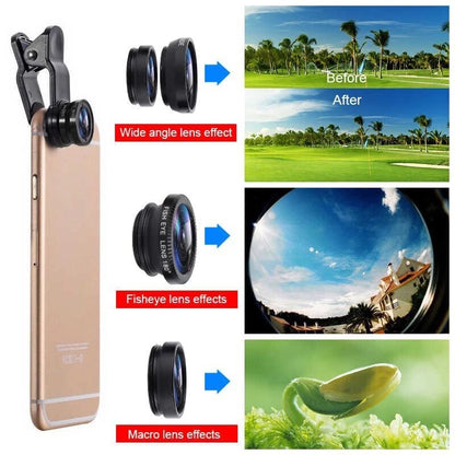 Universal 3in1 Fish Eye + Wide Angle + Macro Camera Mobile Phone Clip-on Lens