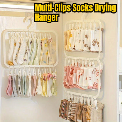 Space-Saving Multi-Clip Sock & Underwear Drying Hanger