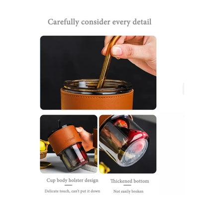 Bamboo Joint Glass Cup with Leather Sleeve