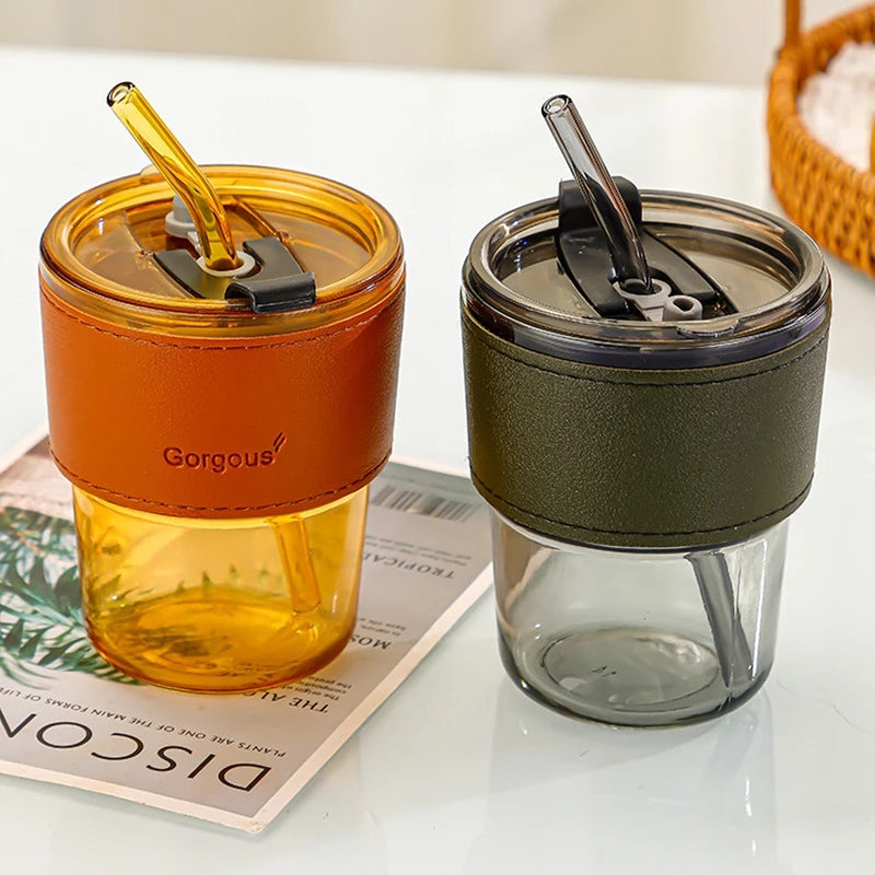 Bamboo Joint Glass Cup with Leather Sleeve