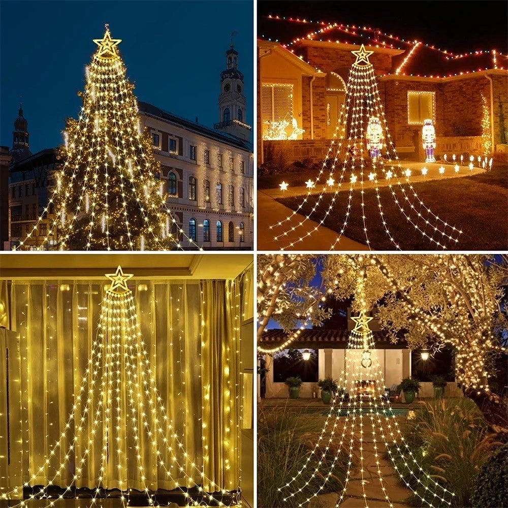 Solar Christmas Star Waterfall Light
