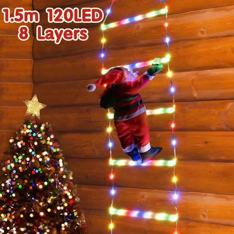 Christmas Decorations LED Ladder Lights with Climbing Santa Claus