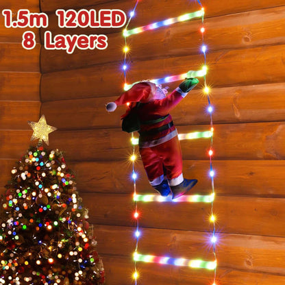 Christmas Decorations LED Ladder Lights with Climbing Santa Claus