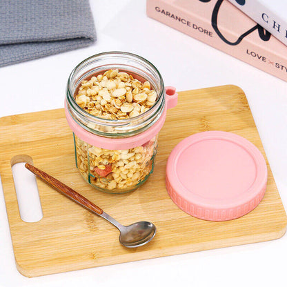 Leak-Proof 350ml Glass Overnight Oats Jar with Airtight Lid & Spoon