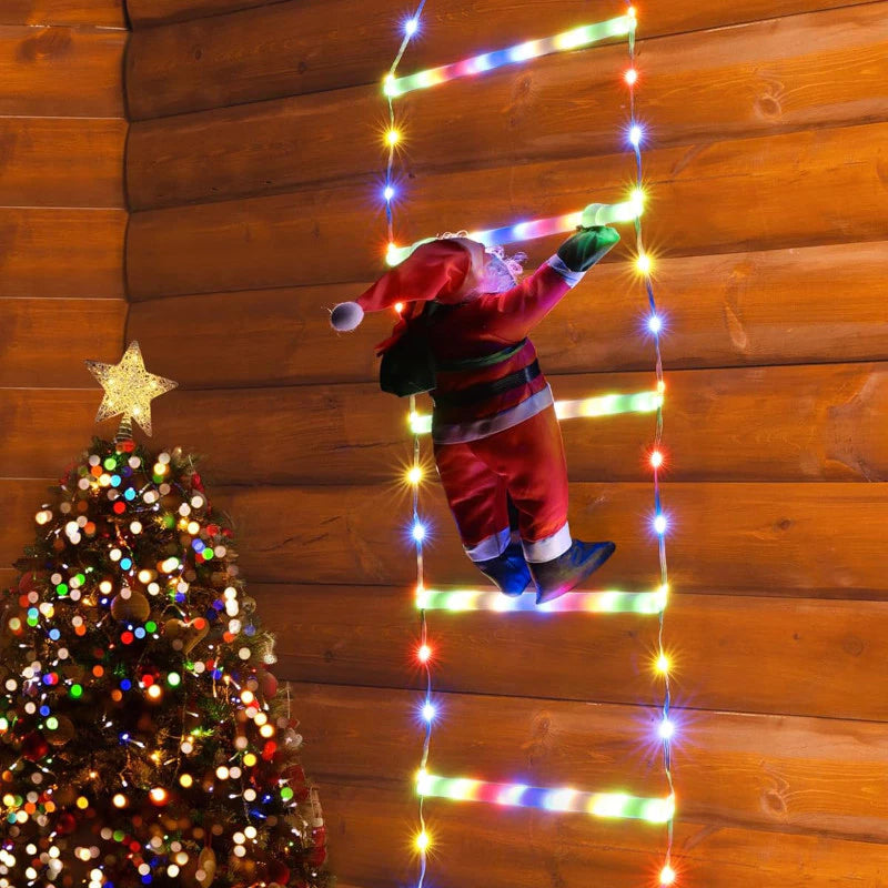 Christmas Decorations LED Ladder Lights with Climbing Santa Claus