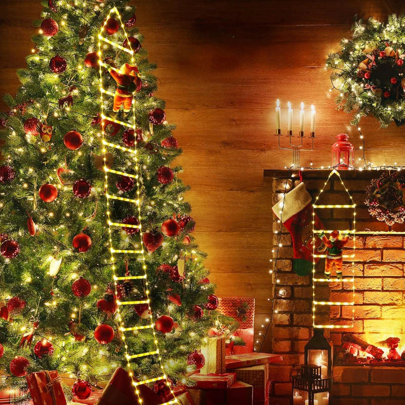 Christmas Decorations LED Ladder Lights with Climbing Santa Claus