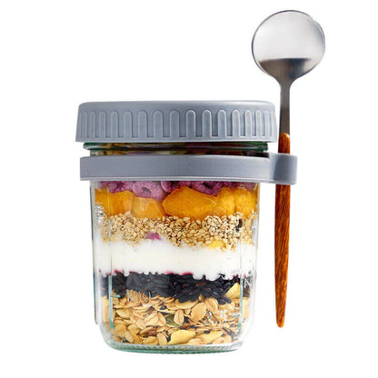 Leak-Proof 350ml Glass Overnight Oats Jar with Airtight Lid & Spoon