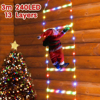 Christmas Decorations LED Ladder Lights with Climbing Santa Claus