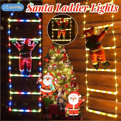 Christmas Decorations LED Ladder Lights with Climbing Santa Claus
