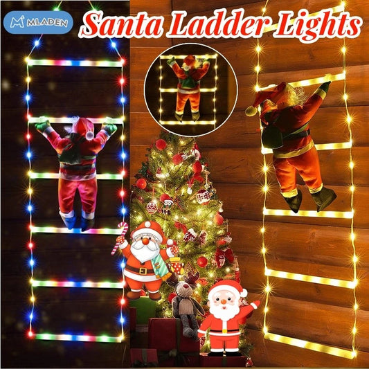 Christmas Decorations LED Ladder Lights with Climbing Santa Claus