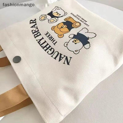 Charming Bear Design Canvas Tote Bag