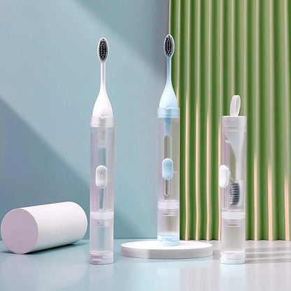 Portable Folding Toothbrush with Built-in Refillable Toothpaste Tube Set