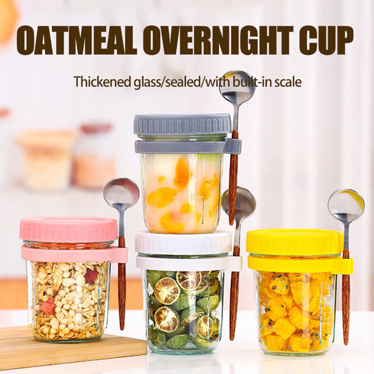Leak-Proof 350ml Glass Overnight Oats Jar with Airtight Lid & Spoon