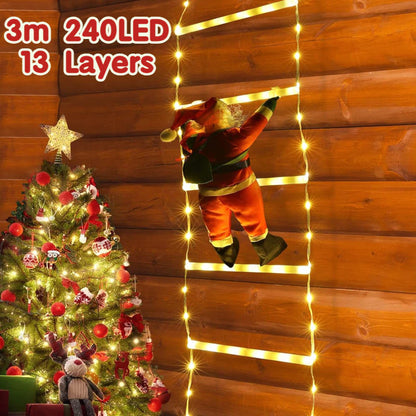 Christmas Decorations LED Ladder Lights with Climbing Santa Claus