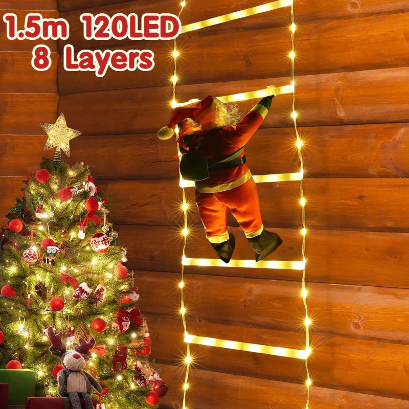 Christmas Decorations LED Ladder Lights with Climbing Santa Claus