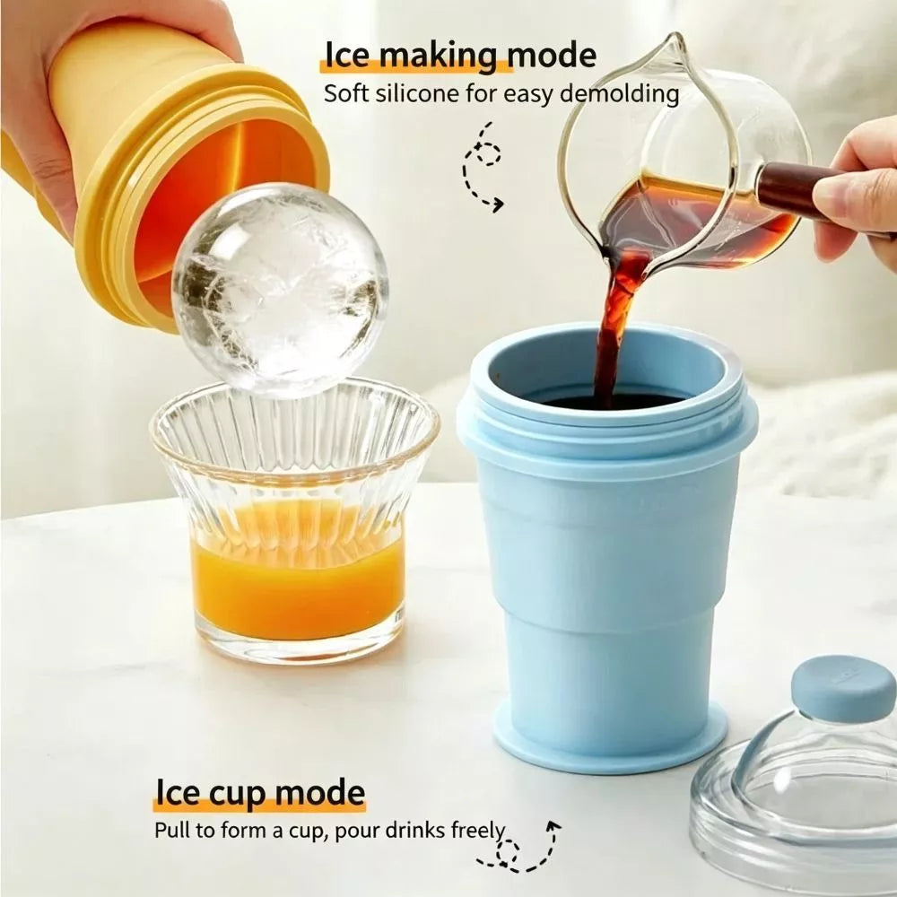 Collapsible Silicone Ice Ball Maker Cup with Straw