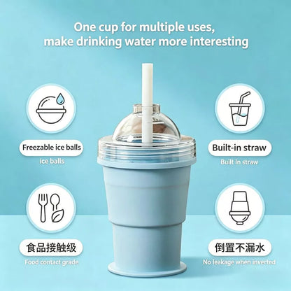 Collapsible Silicone Ice Ball Maker Cup with Straw