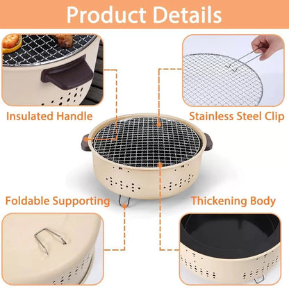 Portable Round Charcoal Barbecue Grill