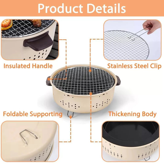 Portable Round Charcoal Barbecue Grill