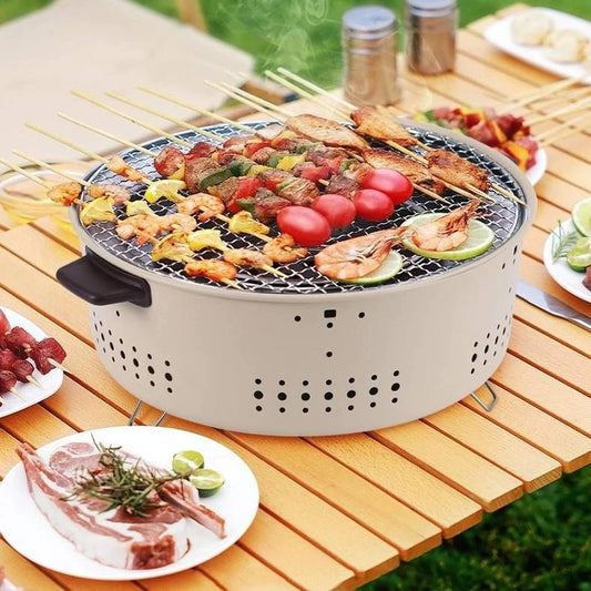 Portable Round Charcoal Barbecue Grill