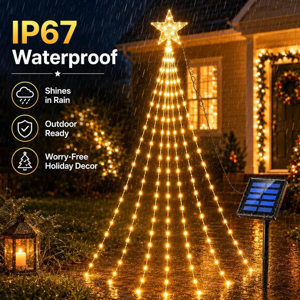 Solar Christmas Star Waterfall Light