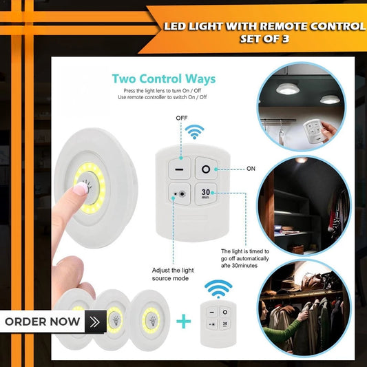 LED Pin Light with Remote Control Set of 3