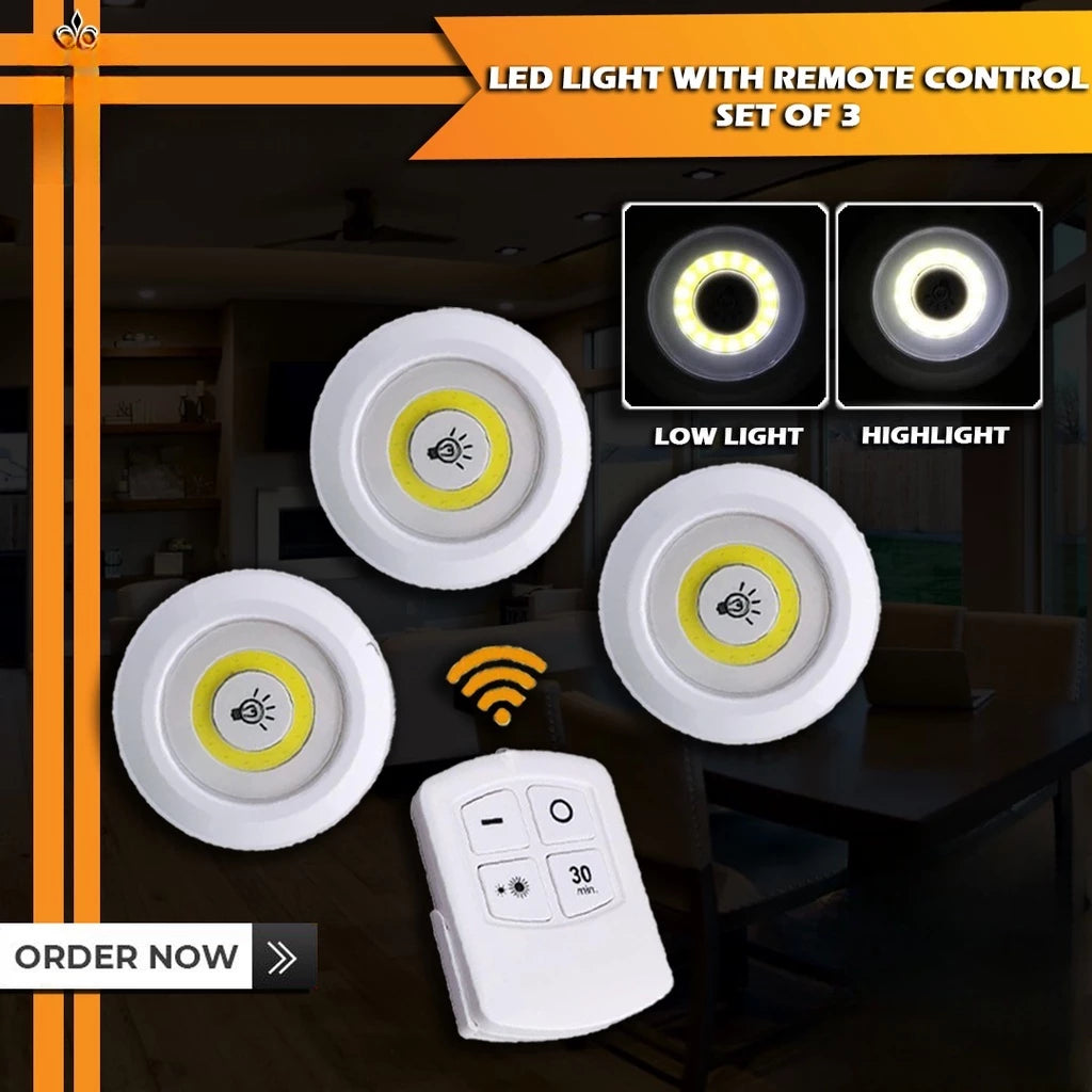 LED Pin Light with Remote Control Set of 3