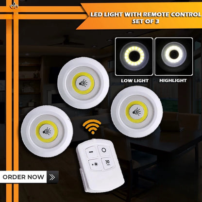 LED Pin Light with Remote Control Set of 3
