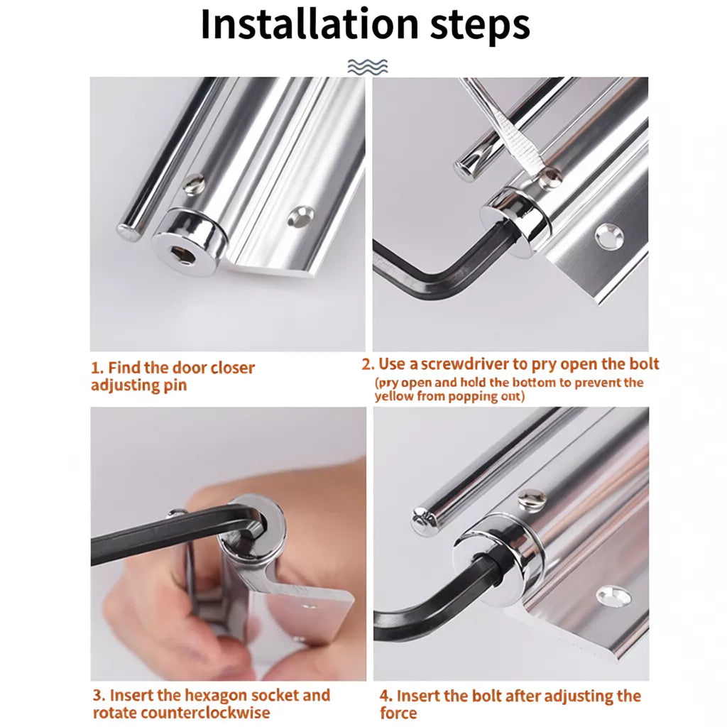 Automatic Door Closer with Adjustable Strength and Silent Stainless Steel Mechanism