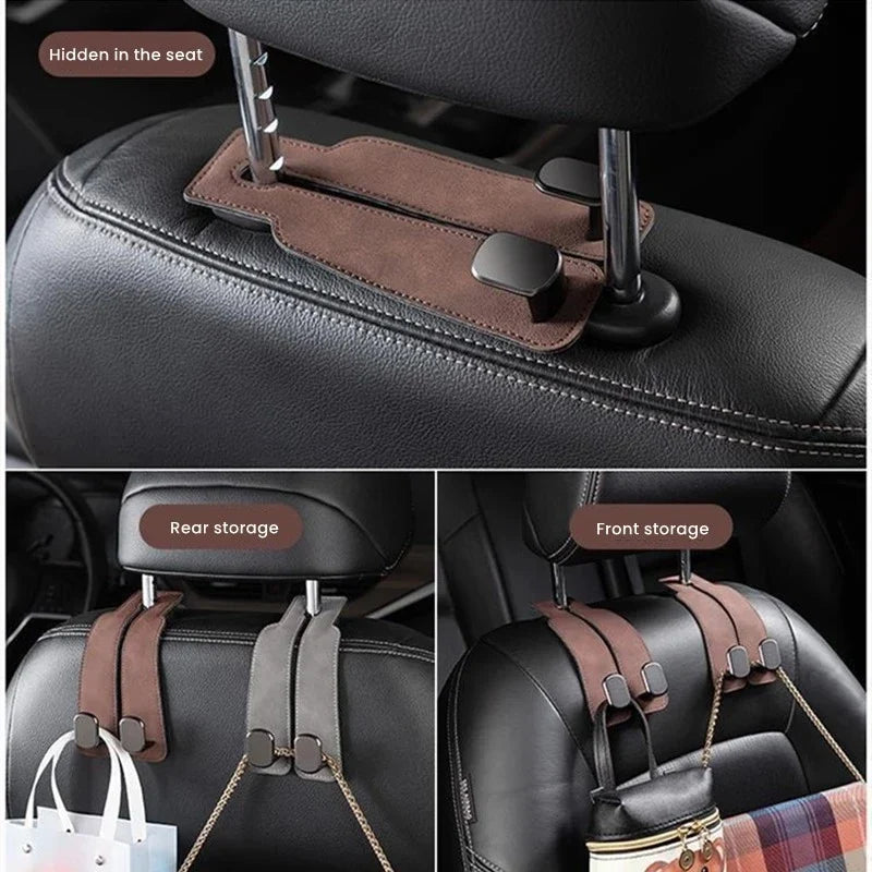 2-in-1 Suede Car Seat Headrest Hooks